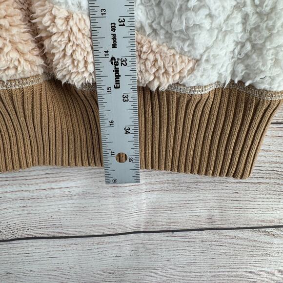 Free People Selma Cardi Colorblock Sherpa Cardigan Sweater Womens L White Brown - Picture 12 of 14